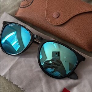 Ray-Ban Black Sunglasses with Reflective Blue Lenses
